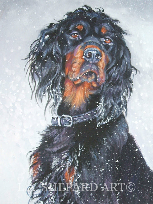 GORDON SETTER portrait dog ART canvas print of  L.A.Shepard painting 12X16"
