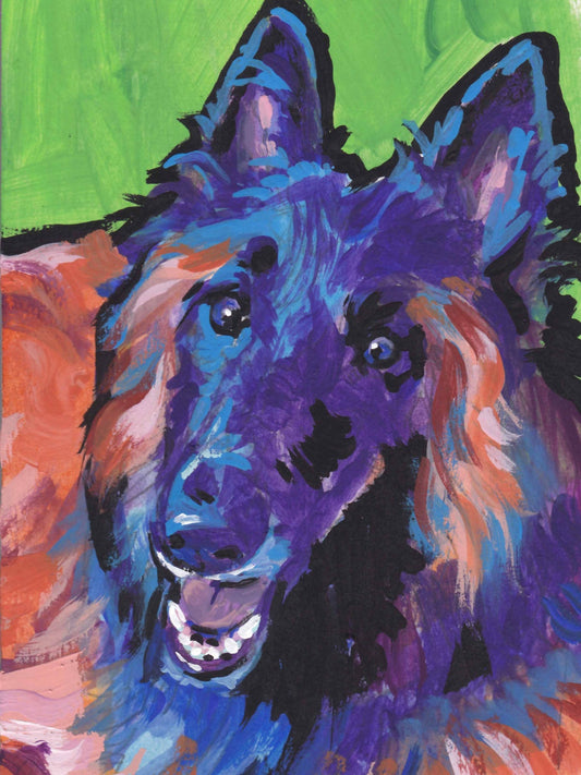 Belgian Tervuren portrait giclee print of painting pop dog art bright colors 8.5x11"