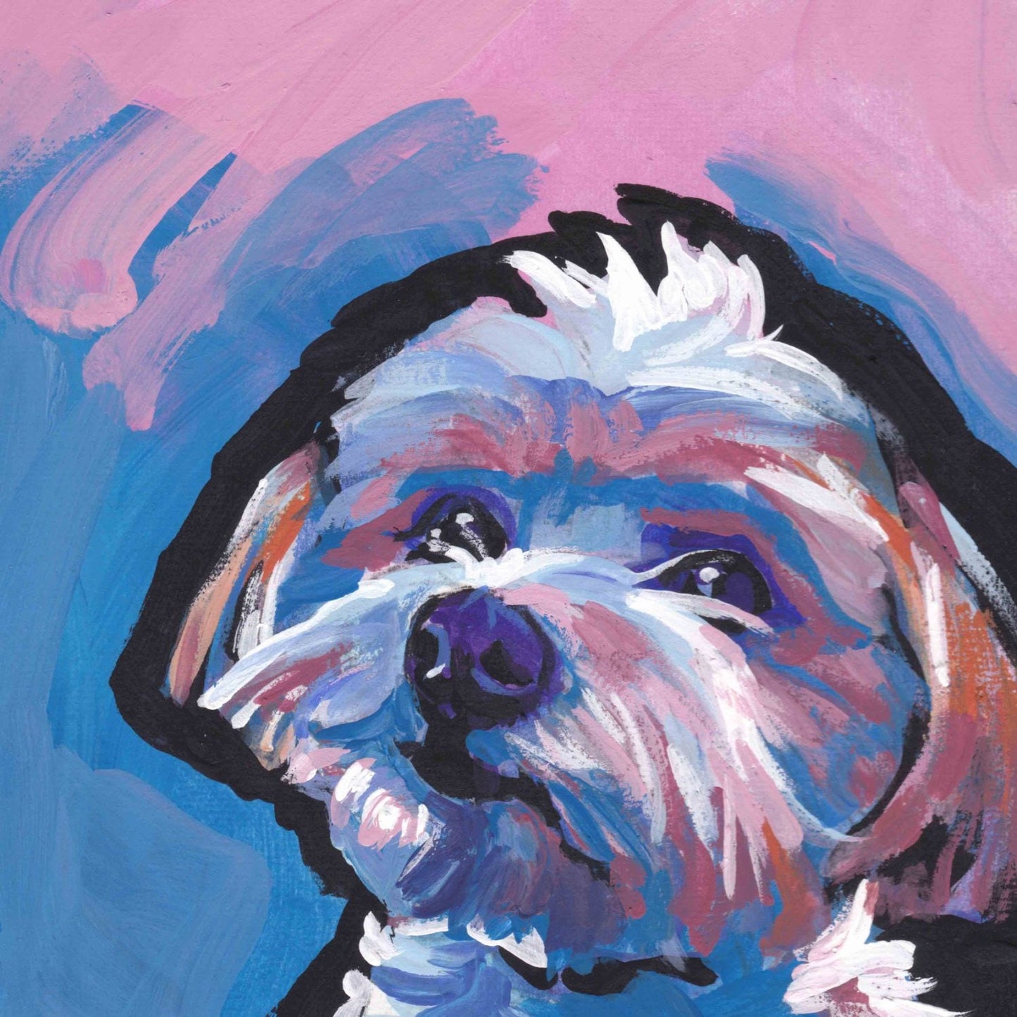 Morkie maltese yorkie portrait art print of pop art painting bright colors 12x12"