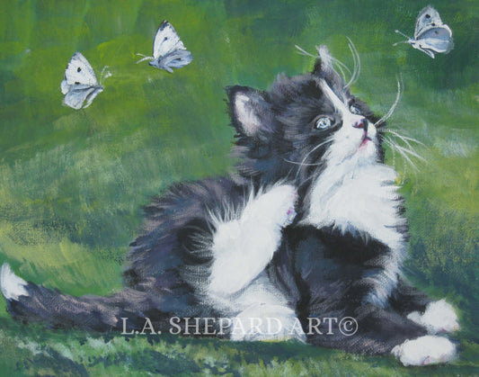 tuxedo Kitten Cat art print of LA Shepard painting 8x10