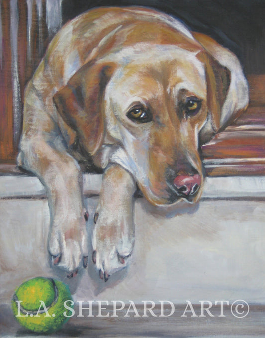 YELLOW LAB Labrador Retriever dog art portrait  PRINT of LAShepard painting 11x14"