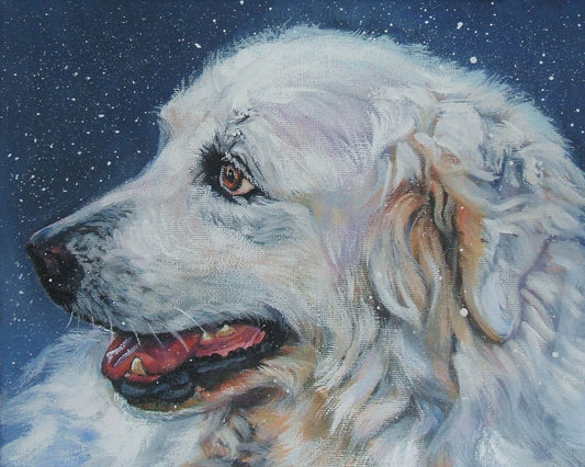 Great PYRENEES dog art portrait canvas PRINT of LAShepard painting 8x10"