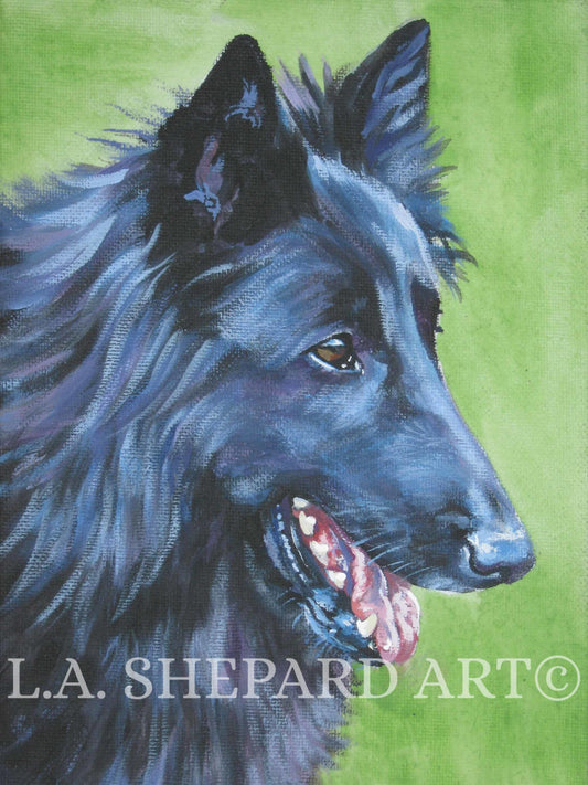 BELGIAN SHEEPDOG dog ART portrait canvas print of LAShepard painting 12x16