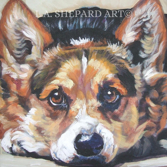 PEMBROKE WELSH CORGI dog art portrait canvas  print of LAShepard painting 12x12