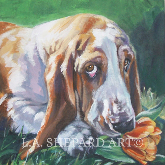 BASSET Hound dog ART portrait canvas PRINT of LAShepard dog painting 8x8"