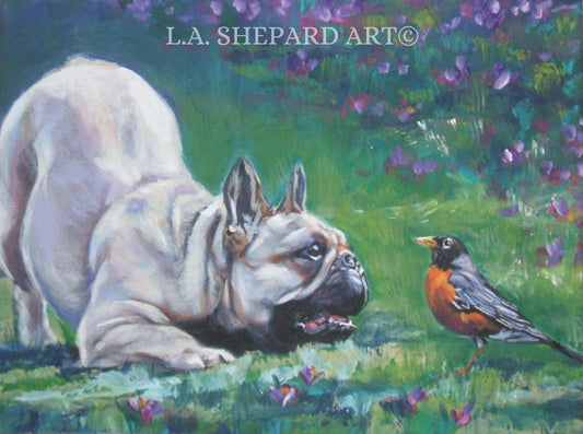 FRENCH BULLDOG art portrait canvas PRINT of LAShepard painting frenchie dog 12x16"