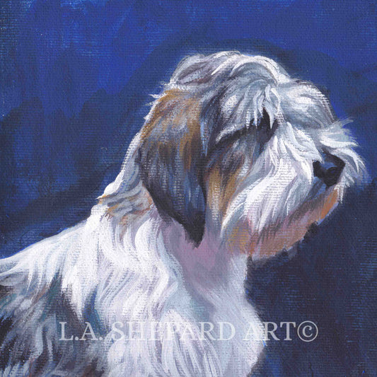 PBGV Petit Basset Griffon Vendeen DOG ART portrait print of LAShepard painting 12x12"