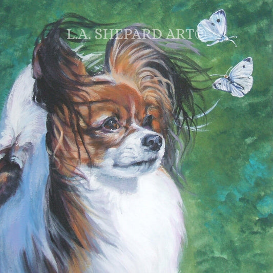 PAPILLON DOG art portrait canvas PRINT of LAShepard painting 12x12