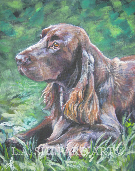 FIELD SPANIEL dog art portrait canvas PRINT of LAShepard painting 8x10"