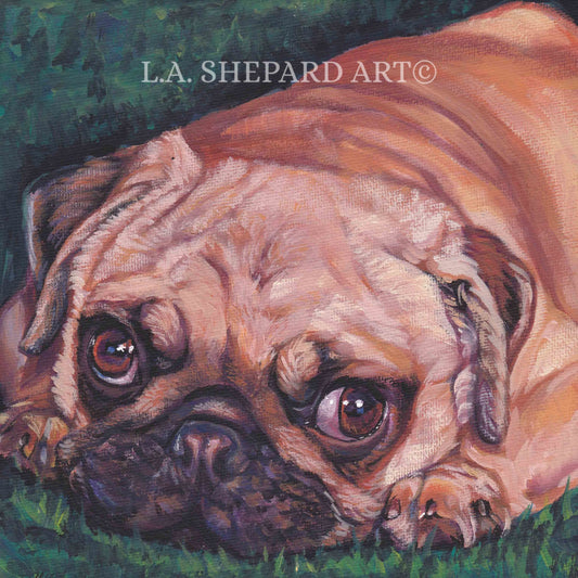 fawn PUG DOG ART portrait canvas Print of LAShepard painting 8x8"