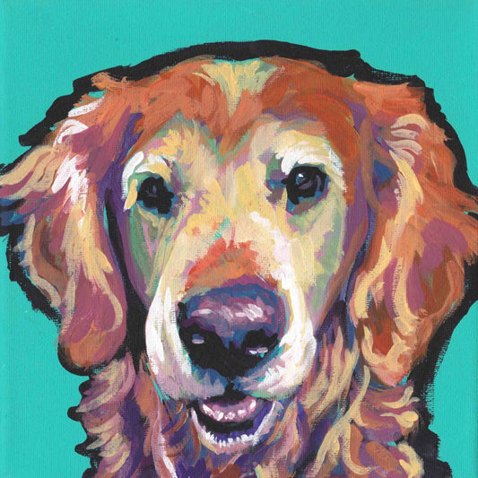 senior GOLDEN RETRIEVER dog portrait print of bright pop art Painting 12x12