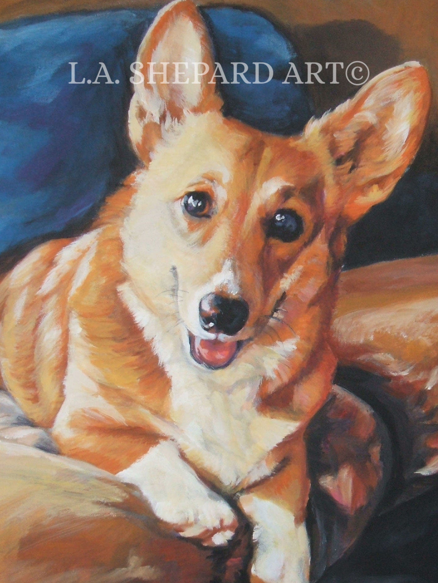 Pembroke Welsh CORGI dog ART portrait canvas PRINT of LAShepard painting 12x16"