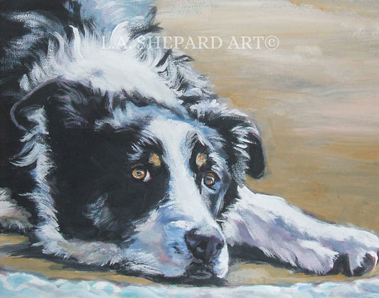 BORDER COLLIE dog art portrait canvas PRINT of LAShepard painting 11x14"