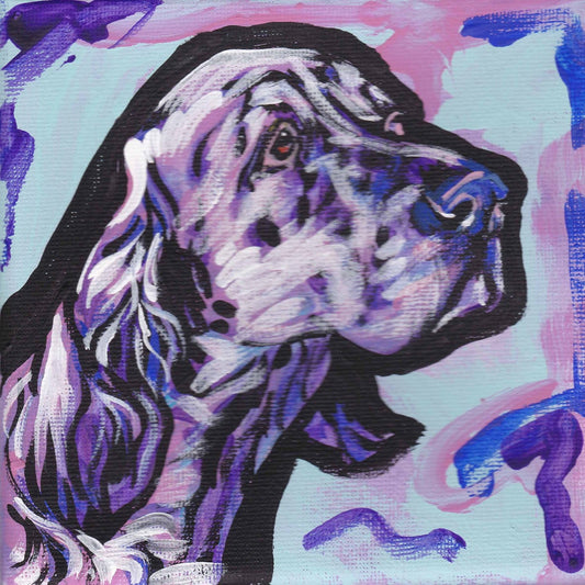 English Setter Dog portrait art print of modern pop art dog painting bright colors 12x12