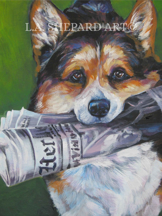 Pembroke Welsh CORGI dog art canvas PRINT of LA Shepard painting 12x16