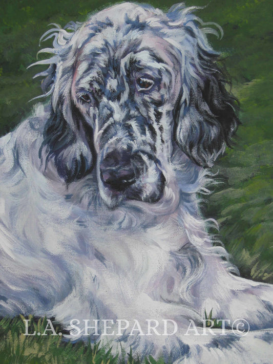 English Setter DOG PORTRAIT art canvas PRINT of LAShepard painting 8x10"
