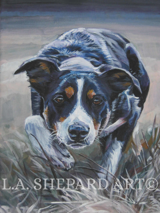 BORDER COLLIE dog art PRINT of LAShepard painting 8x10"