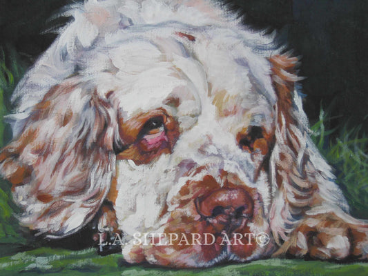 CLUMBER Spaniel dog art PORTRAIT canvas PRINT of LAShepard painting 8x10"