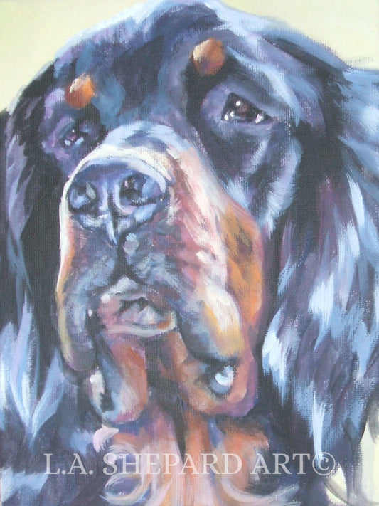 GORDON SETTER art dog portrait canvas PRINT of LAShepard painting 8x10"