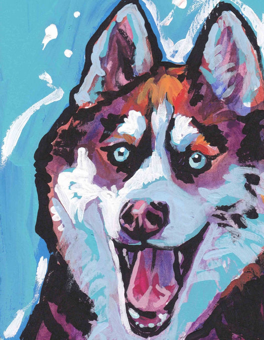 red Siberian Husky dog portrait art print pop art 8.5x11