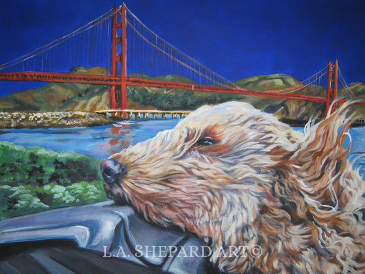 GOLDEN DOODLE dog art canvas PRINT of LAShepard painting 8x10