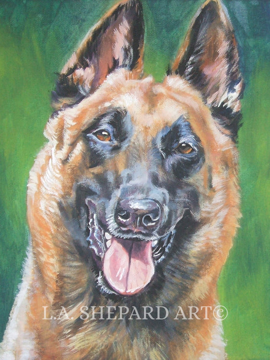BELGIAN MALINOIS portrait dog art PRINT of LAShepard painting 12x16