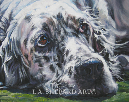 English SETTER PORTRAIT dog art canvas PRINT of LAShepard painting 11x14"