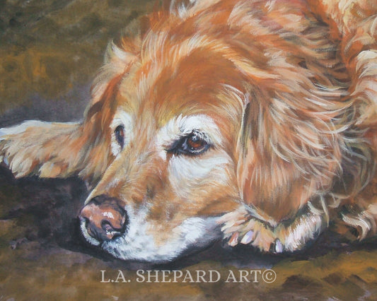 GOLDEN RETRIEVER dog art portrait canvas PRINT of LAShepard painting 8x10