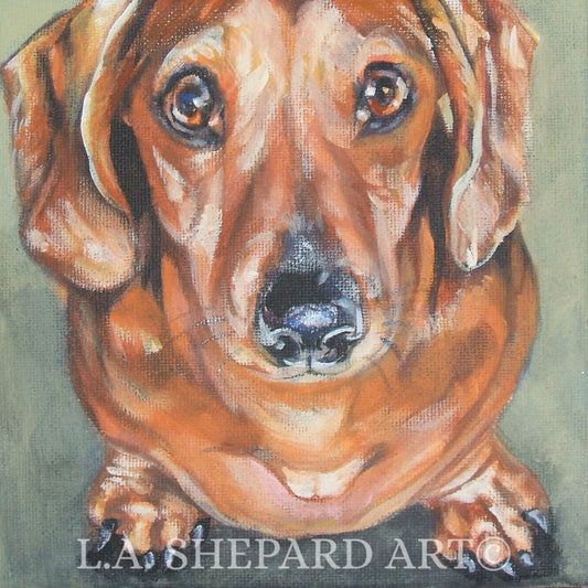 DACHSHUND dog ART portrait canvas PRINT of LAShepard painting 12x12"