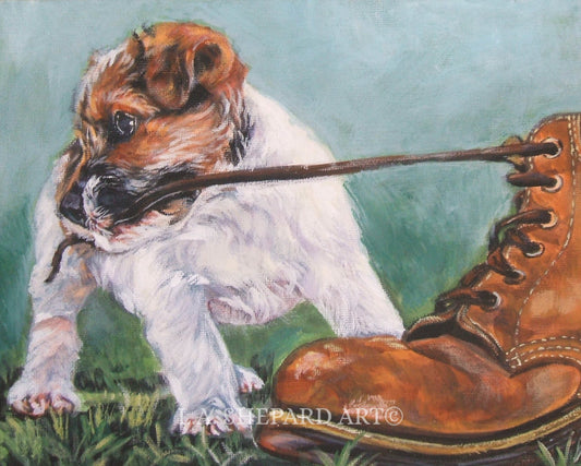 jrt JACK RUSSELL terrier dog portrait art canvas PRINT of LAShepard painting 8x10"
