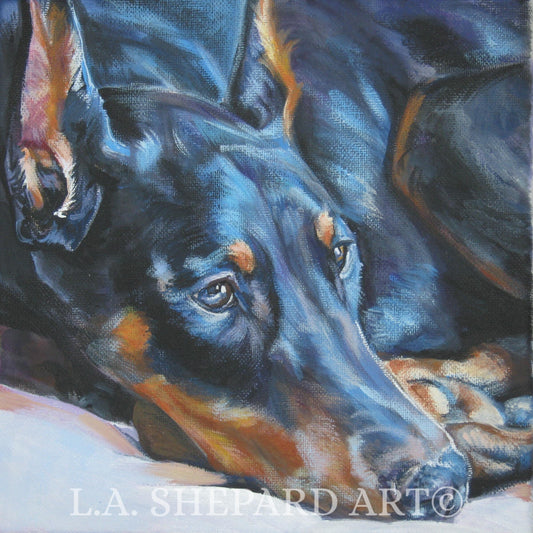 DOBERMAN PINSCHER dog portrait art PRINT of LAShepard painting 12x12