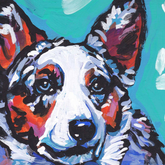 Blue merle Cardigan Welsh Corgi dog art print pop art bright colorful  12x12