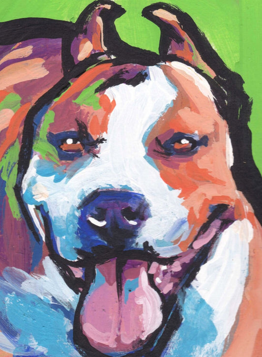 Amstaff american staffordshire terrier dog art print of pop art painting bright colors 13x19"