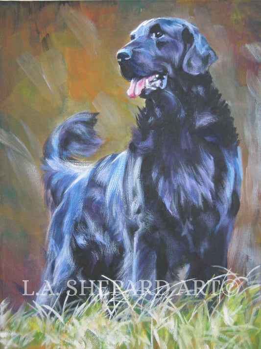 FLAT COATED RETRIEVER dog art print of LAShepard painting 8x10