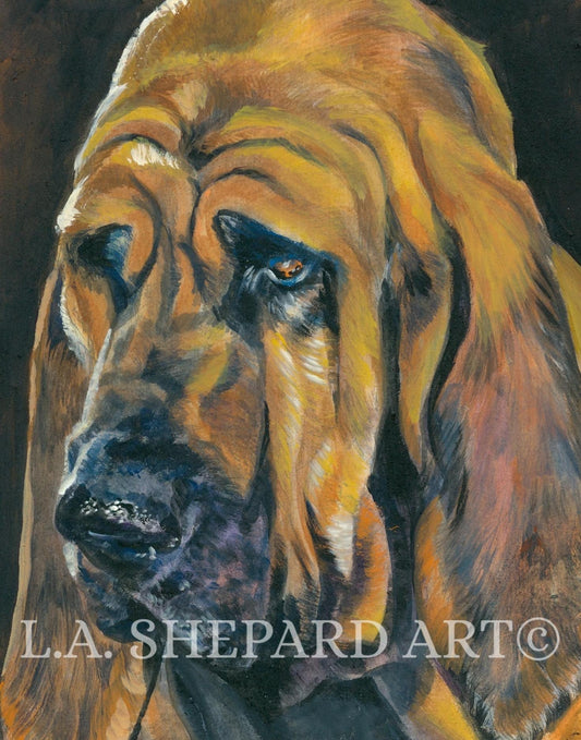 BLOODHOUND DOG ART portrait print of LAShepard painting 8x10
