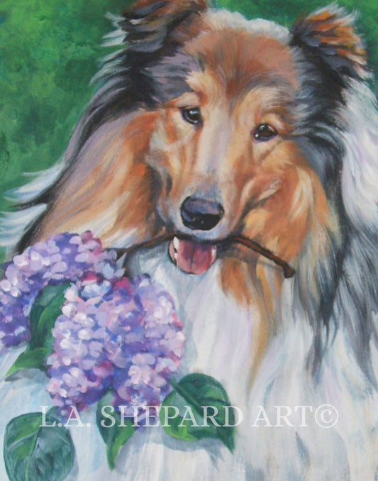 Rough COLLIE dog PORTRAIT ART canvas print of LAShepard painting 8x10