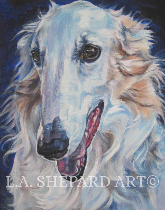 BORZOI DOG ART portrait canvas print of LAShepard painting 11x14"
