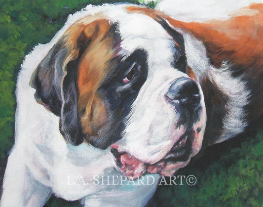 Saint Bernard "Relaxing in the Grass (Saint Bernard)" Giclée Print of Original Painting by LA Shepard