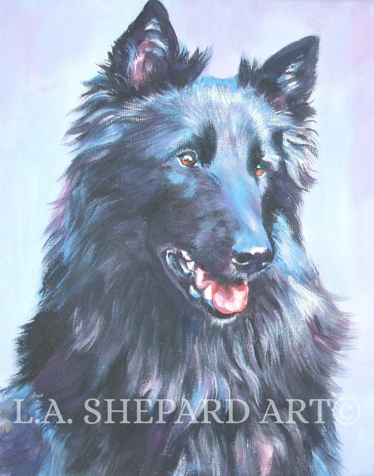 BELGIAN SHEEPDOG dog art portrait PRINT of LAShepard painting 8x10" Groenendael