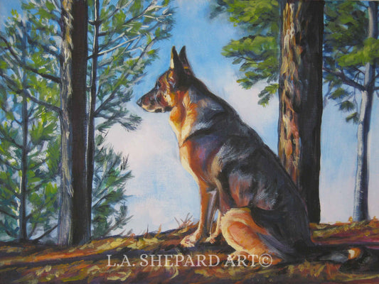 GERMAN SHEPHERD dog art canvas PRINT of LAShepard painting 8x10