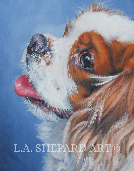 CAVALIER King Charles Spaniel dog portrait ART canvas PRINT of LAShepard painting  8x10