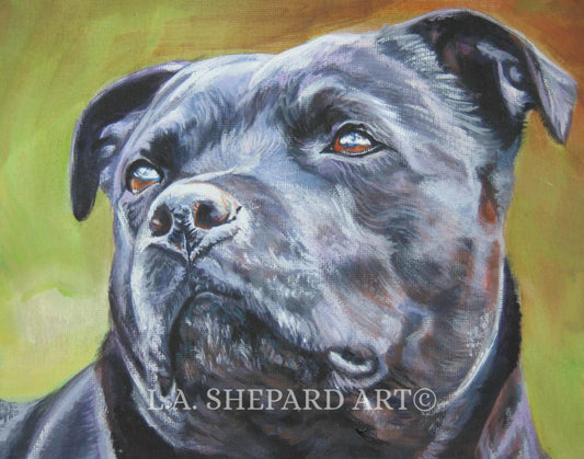 Staffordshire BULL TERRIER dog art portrait canvas PRINT of LAShepard painting 8x10"