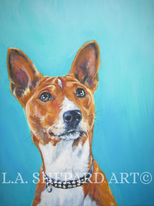 BASENJI DOG ART portrait canvas print of LAShepard painting 8x10