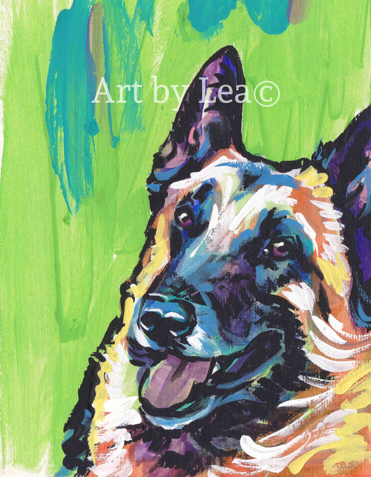 Belgian MALINOIS dog portrait PRINT of painting pop art bright colors 8.5x11"