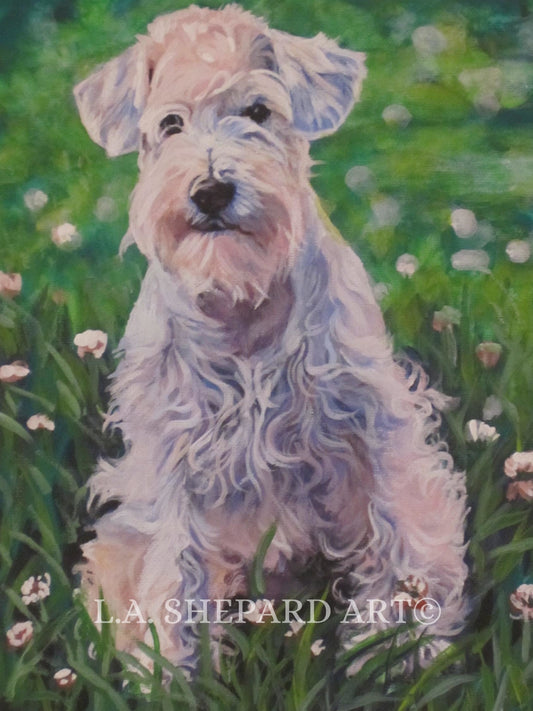 WHITE MINIATURE SCHNAUZER dog art canvas print of LAShepard painting 8x10
