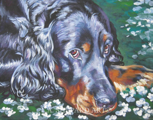 GORDON SETTER dog art portrait canvas PRINT of LAShepard painting 8x10