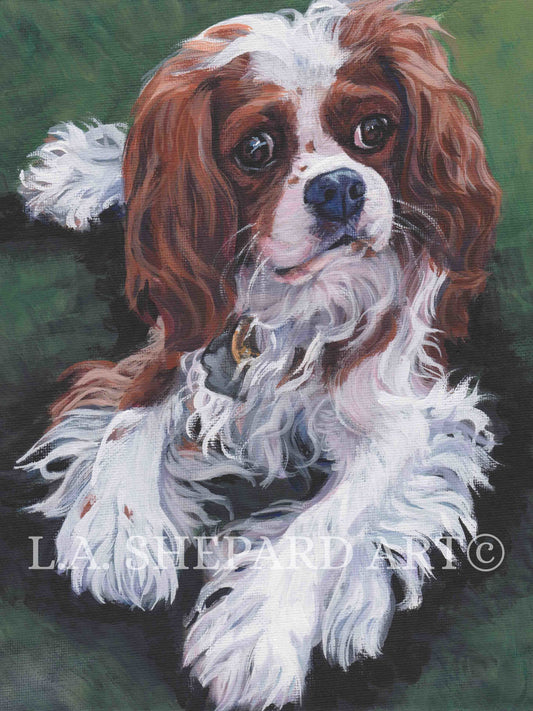 blenheim CAVALIER King Charles Spaniel dog art canvas PRINT of LAShepard painting 12x16"