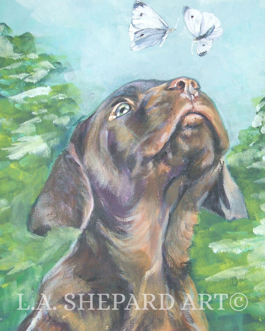 CHOCOLATE LAB PUP Labrador retriever dog art canvas print of LAShepard painting 8x10