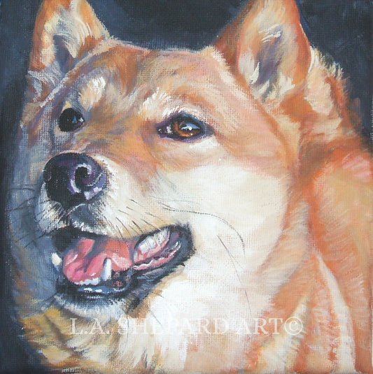 SHIBA INU dog art portrait canvas PRINT of LAShepard painting 12x12