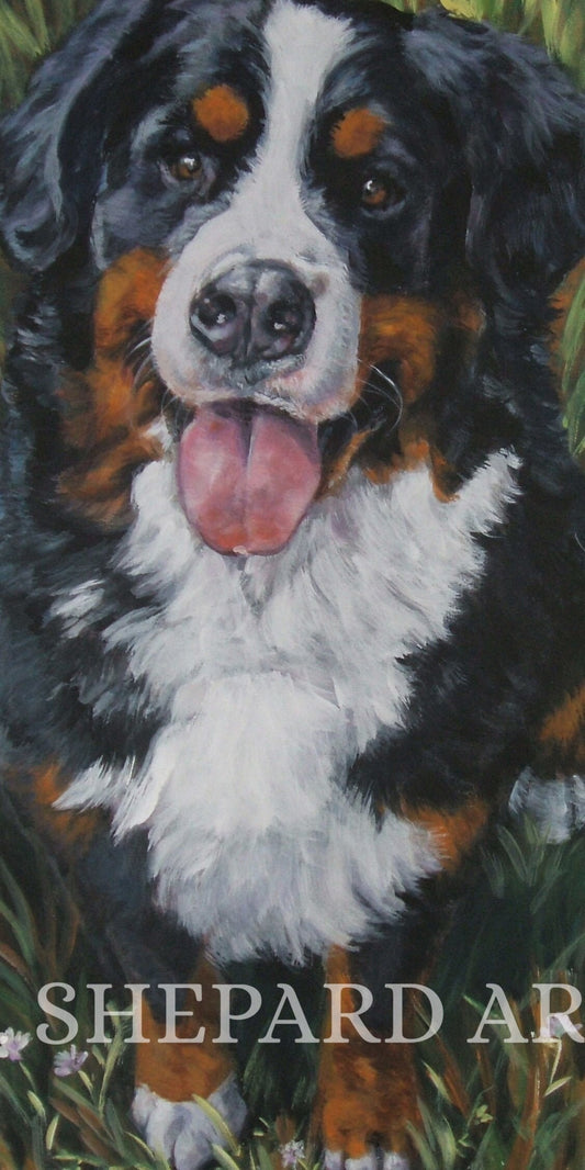 BERNESE Mountain DOG art PRINT of LAShepard painting  5x10"